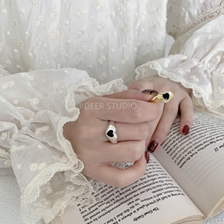 春夏新款韓國S925純銀簡約心形黑色鋯石戒指女ins韓風時尚愛心個性指環女生手飾飾品