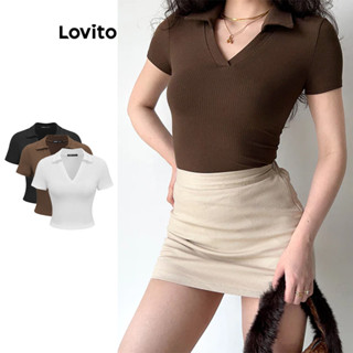 Lovito 女款休閒素色基本款T恤L85AD037
