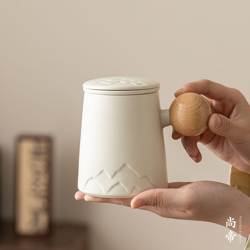 【台灣熱賣】高顏值陶瓷個人茶杯 有蓋過濾茶水分離輕奢馬克杯 泡茶水杯禮物定制
