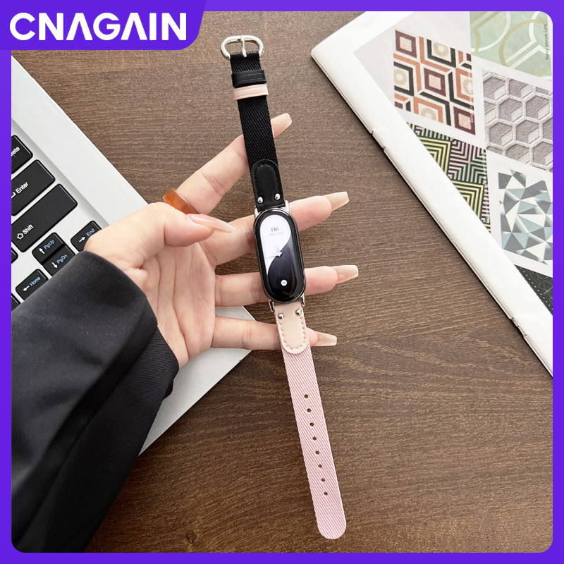 XIAOMI Cnagain 兼容小米手環 8/8 NFC 創意雙色編織尼龍錶帶,休閒時尚帆布皮革腕帶手鍊適用於小米智能