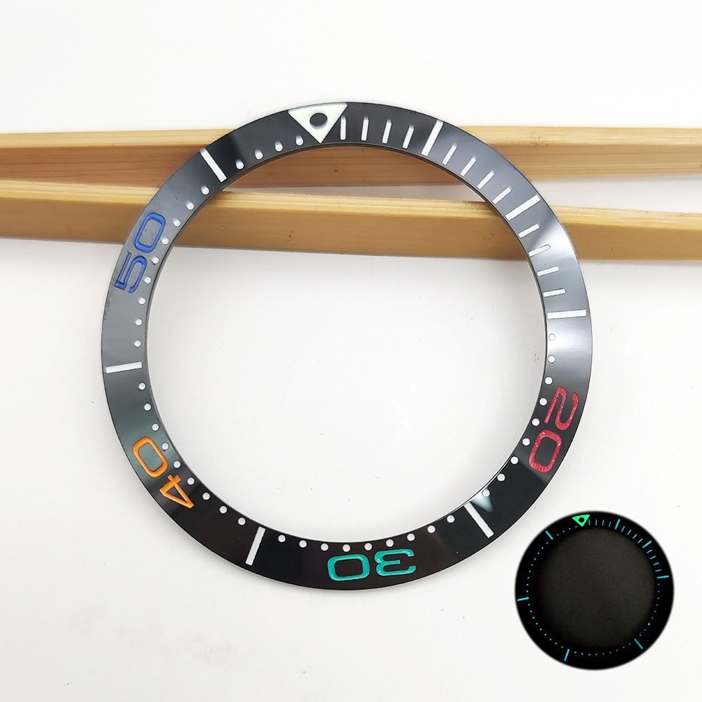【精工品質】海馬彩色夜光錶圈 手錶配件 38mm陶瓷圈口 代用黑綠水鬼錶殼外圈