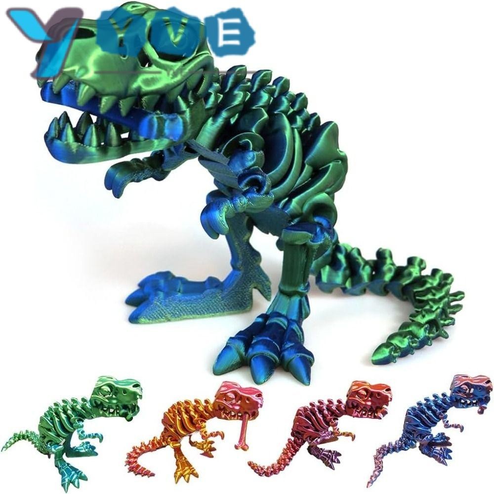 Yve 印花顱骨霸王龍,帶活動關節可自由移動大嘴恐龍,家居裝飾 Fidget 玩具公仔龍,適合兒童成人