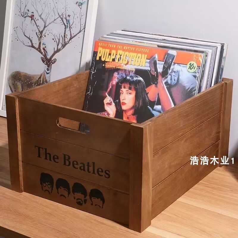 Bubble Shop🫧木製黑膠唱片收納箱12寸LP木箱復古黑膠儲藏盒老唱片CD光盤整理箱