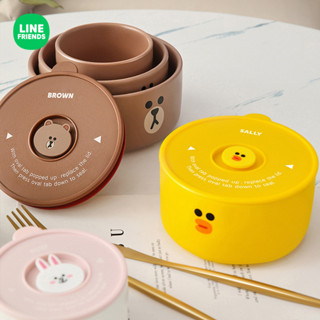 LINE FRIENDS陶瓷保鮮碗三件套上班族帶蓋密封陶瓷碗 保鮮碗保鮮盒 便當盒 微波飯盒 陶瓷便當盒 月子餐餐具