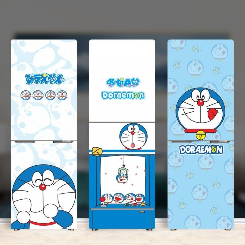 O911 熱賣哆啦A夢冰箱貼紙自粘 創意卡通冰箱貼 多啦機器貓雙開門冰箱貼紙