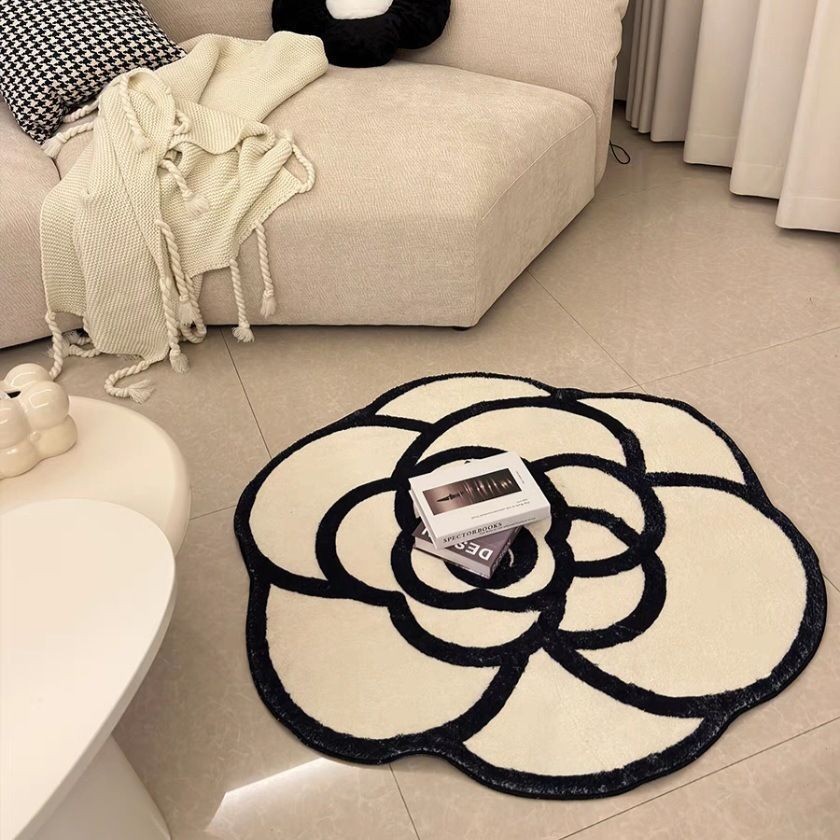 北歐風山茶花不規則客廳地毯 臥室床邊毯 中古輕奢仿羊絨沙發茶几加厚地墊 床邊毯
