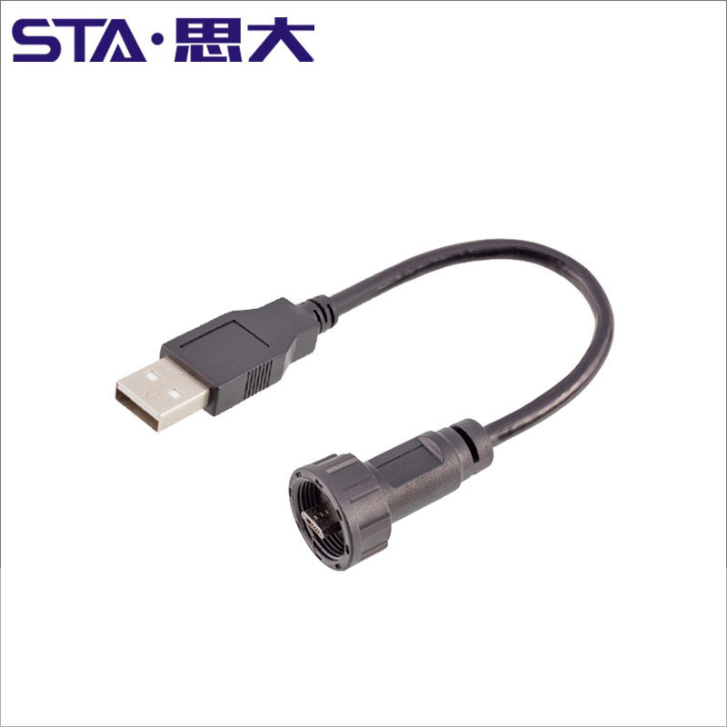 micro USB防水連接器USB2.0插座帶線面板安裝數據線 ip67螺紋插頭