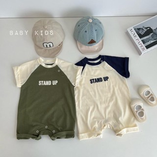 【5253人收藏】夏季寶寶包屁衣 嬰幼兒拼色外出爬服 短袖套頭連體衣 爬服 包屁衣短袖 嬰兒衣服 寶寶爬服 短袖包屁衣