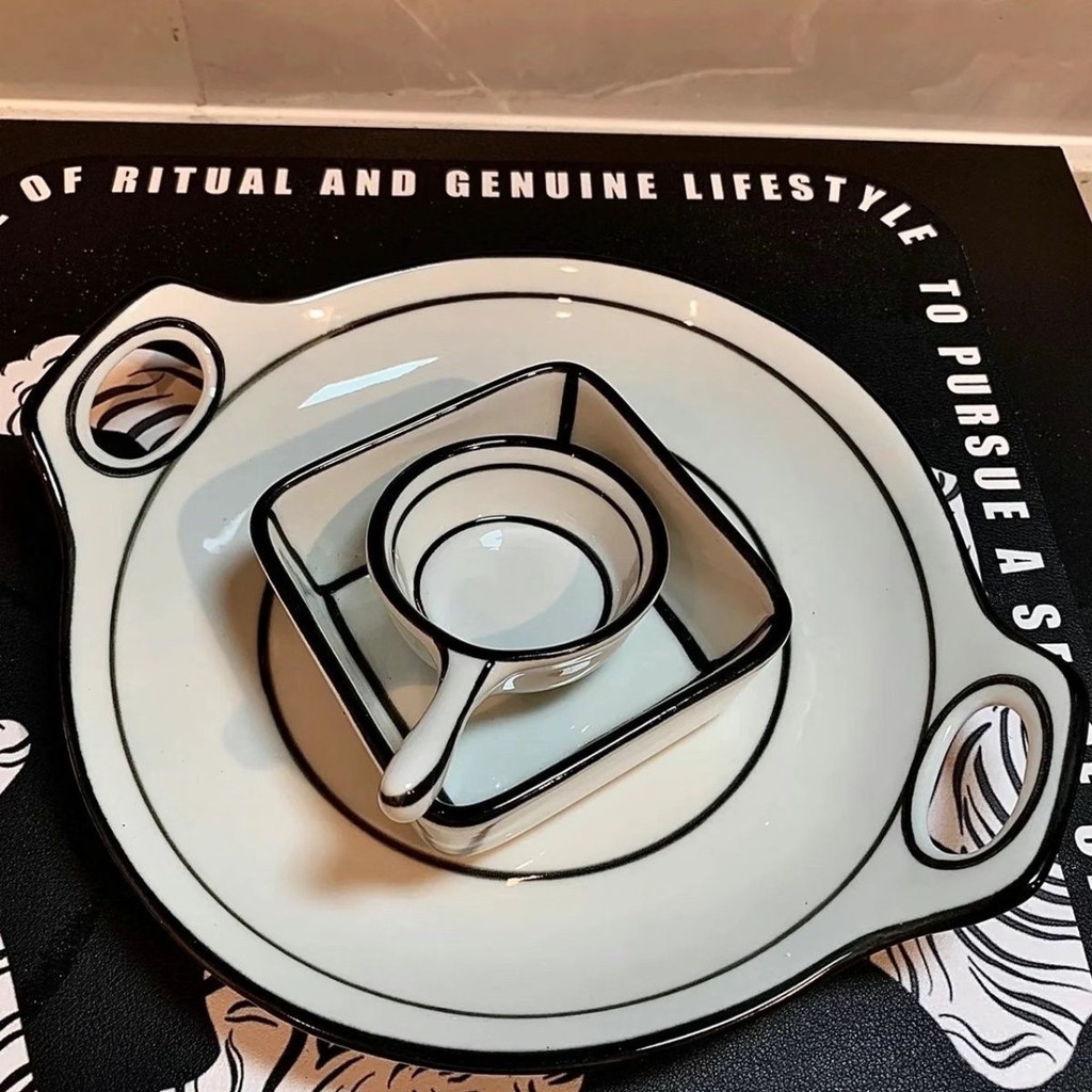 ins日式手繪漫畫碗碟餐具不規則湯碗陶瓷手繪菜盤子深盤調味碟子