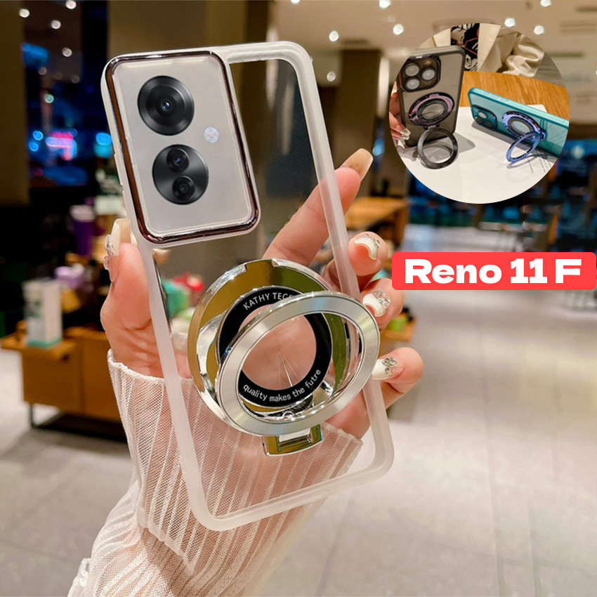 適用於 OPPO Reno 11 F Pro 11F 手機殼磁性支架支架外殼 Reno11 Reno11F 薄超透明軟殼