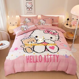 Hello Kitty純棉床包 純棉床單 三麗鷗床單四件套 雙人凱蒂卡通床包 雙人被套 加大雙人床包 精梳棉床單 床罩