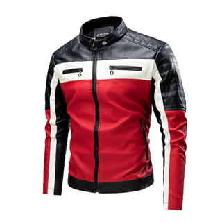 秋冬皮衣男士皮夾克拚色 上衣機車夾克男裝皮外套韓版JACKET