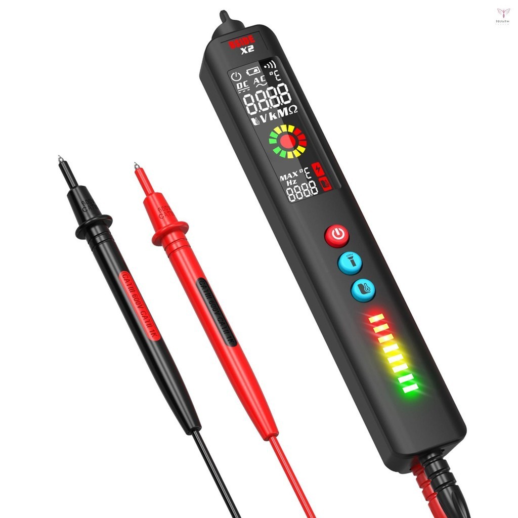 Uurig)bside X2智能數字萬用表紅外測溫液晶屏交流直流電壓檢測筆LED手電筒精準靈敏多功能電壓表Conti