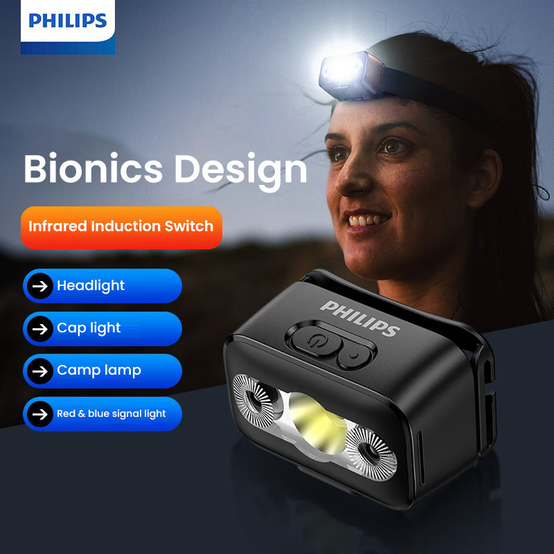 飛利浦頭燈 LED 頭燈 USB 可充電野營燈 18650 電池 10 種照明模式