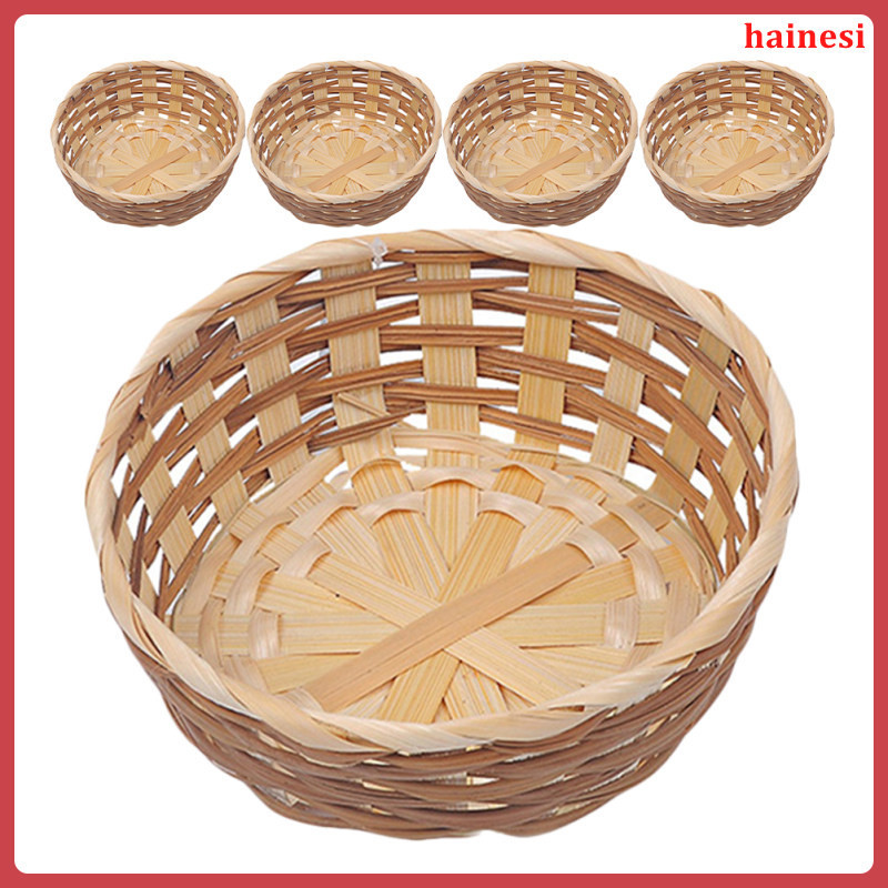 編織儲物箱竹製水果籃柳條麵包籃便攜式零食托盤用於容器食物 hainesi
