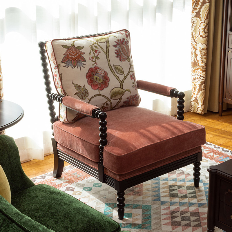美式復古做舊羽絨沙發客廳家具白蠟實木布藝沙發單人休閒沙發椅子沙發 客廳沙發 三人沙發 美式沙發