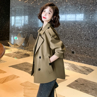 氣質短版風衣外套女2024春裝韓版西裝領長袖上衣寬鬆休閒夾克5.07