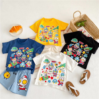夏季韓版卡通時尚男女童裝兒童短袖超人t恤寬鬆寶寶上衣