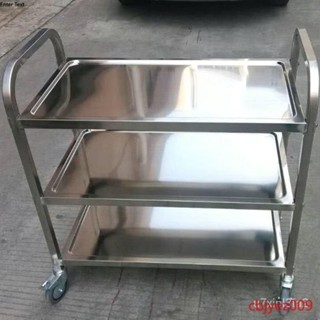 【開立發票+售後無憂】免運 加厚不銹鋼餐車 移動商用三層餐廳收碗車 酒水車送餐推車 擺地攤小推車 收餐車 收碗車