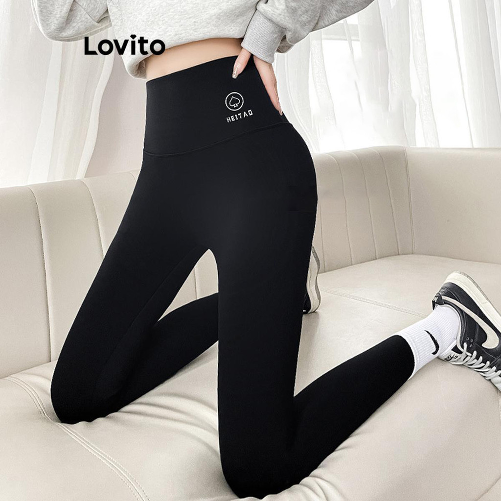 Lovito 女士休閒素色圖案運動緊身褲 LNA53294