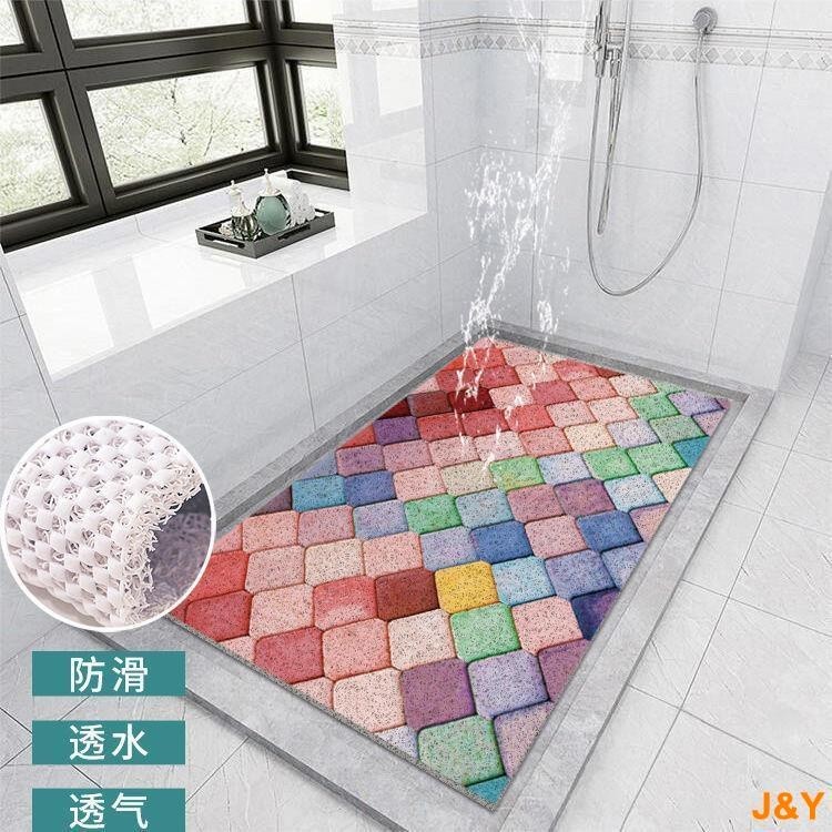 【J&amp;Y】 淋浴防滑墊 浴室門墊花磚絲圈地墊淋浴房鏤空洗澡腳墊透水防滑塑料pvc軟墊子