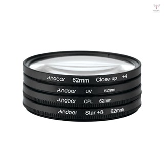 Andoer 62mm UV+CPL+特寫+4 +Star 8 點濾鏡圓形濾鏡套件圓形偏光濾鏡微距特寫星形 8 點濾鏡帶