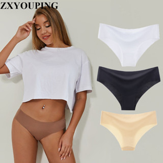 Zxyouping 1/3 件女士無縫內褲性感中腰內褲舒適冰絲內衣 S-XL