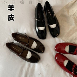 ✨臺灣出貨#【店鋪熱銷】羊皮版~小香風平底方頭瑪麗珍鞋女英倫風黑色小皮鞋百搭真皮單鞋