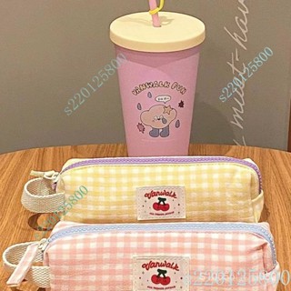 【店鋪熱銷】低價優惠 小紅書衕款拚接格子筆袋可愛立體大容量化妝包桌麵收納袋學生文具💖超實惠