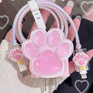 SAMSUNG 3d Cat Paw Design 充電器電纜保護套適用於三星 25w 原裝充電器數據線繞線器保護套