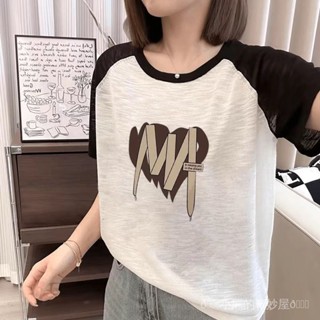 【臺灣出貨】【不變形不起球】夏季爆款竹節棉清涼透氣寬鬆顯瘦圓領時尚2025撞色短袖T恤女上衣i大碼女裝 胖妹妹 大尺