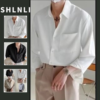 春秋寬鬆休閒長袖打底衫男士韓版純色翻領氣質百搭上衣