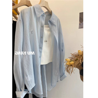上衣外套簡約襯衫長袖襯衫女春夏季襯衫[S320]奧特萊斯~清倉撤櫃慵懶風防曬蝴蝶結刺繡襯衫女薄款寬鬆襯衣外套