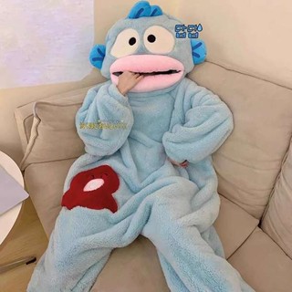 醜魚睡衣 漢頓 人魚漢頓 漢頓醜魚連身睡衣女珊瑚絨加厚保暖秋冬季抽象搞怪爆款情侶睡袍男