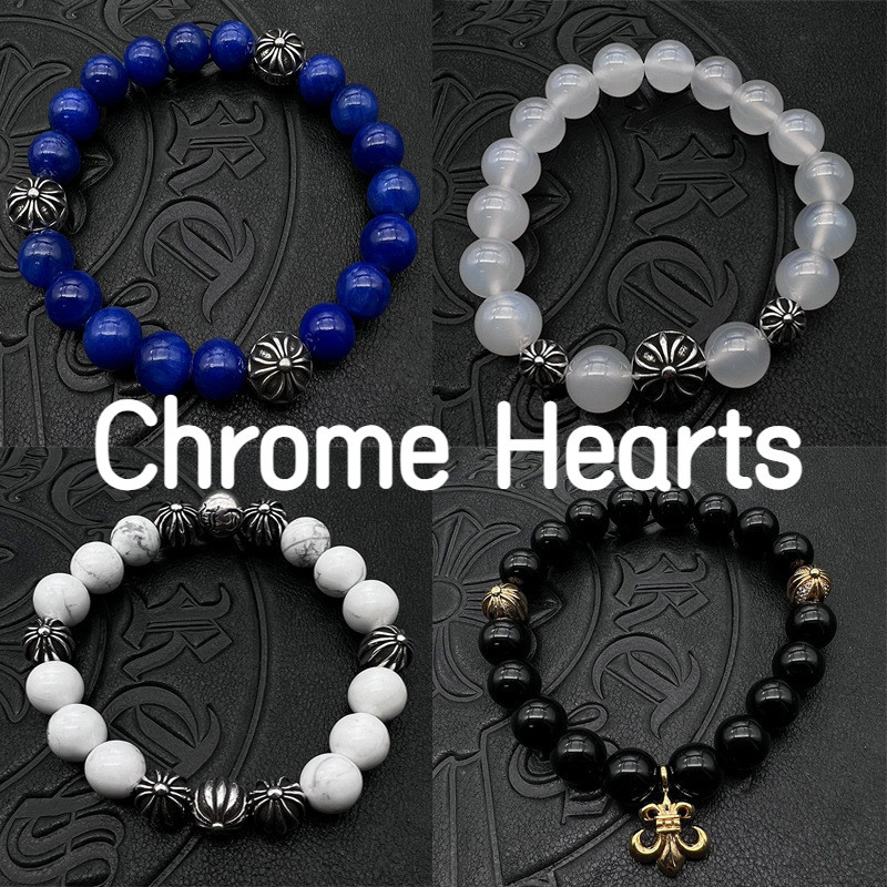 Chrome Hearts克羅心復古黑曜石青金石手串霸氣男女10mm經典款串珠虎眼石