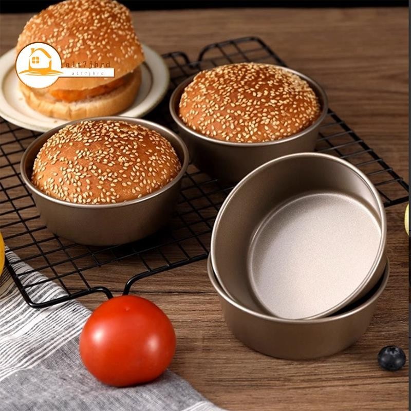 2 件裝漢堡模具圓形模具不銹鋼平底鍋球形蛋糕盤烤麵包機烤箱平底鍋披薩套件烘焙易於使用