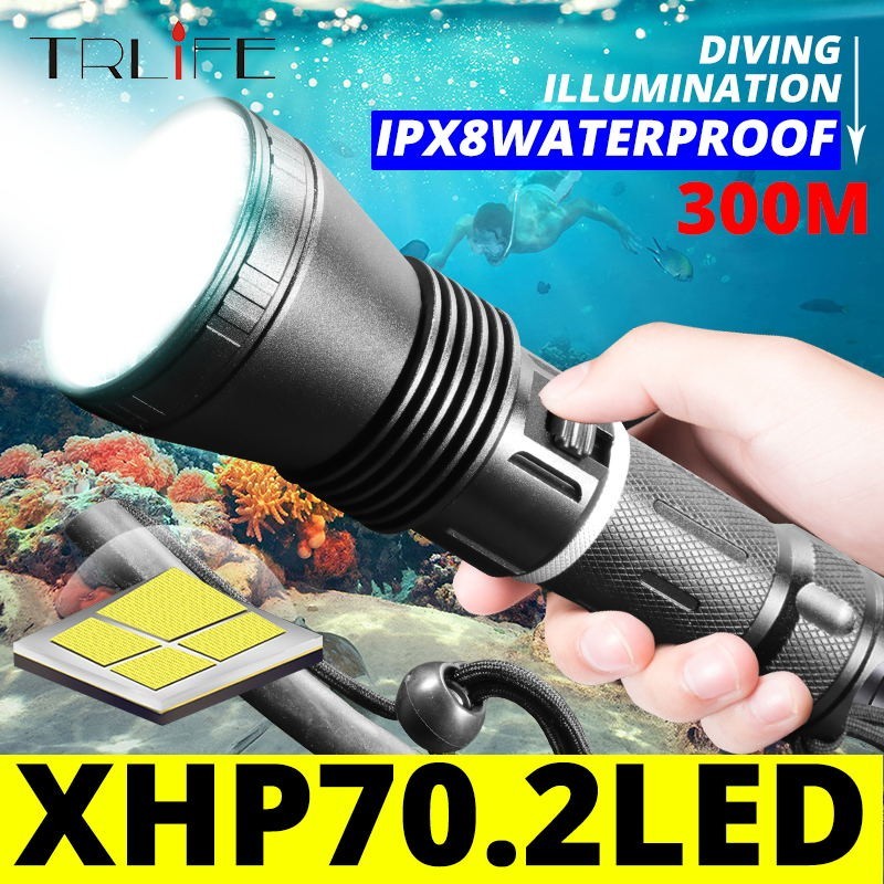 Xhp70.2強力led水肺潛水手電筒最亮30w XHP70.2水下手電筒IPX8防水XHP50 .2潛水燈燈