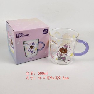 香港直送Line Friends Brown & Cony 獨角獸 500ml 玻璃茶杯咖啡杯 LFG14535