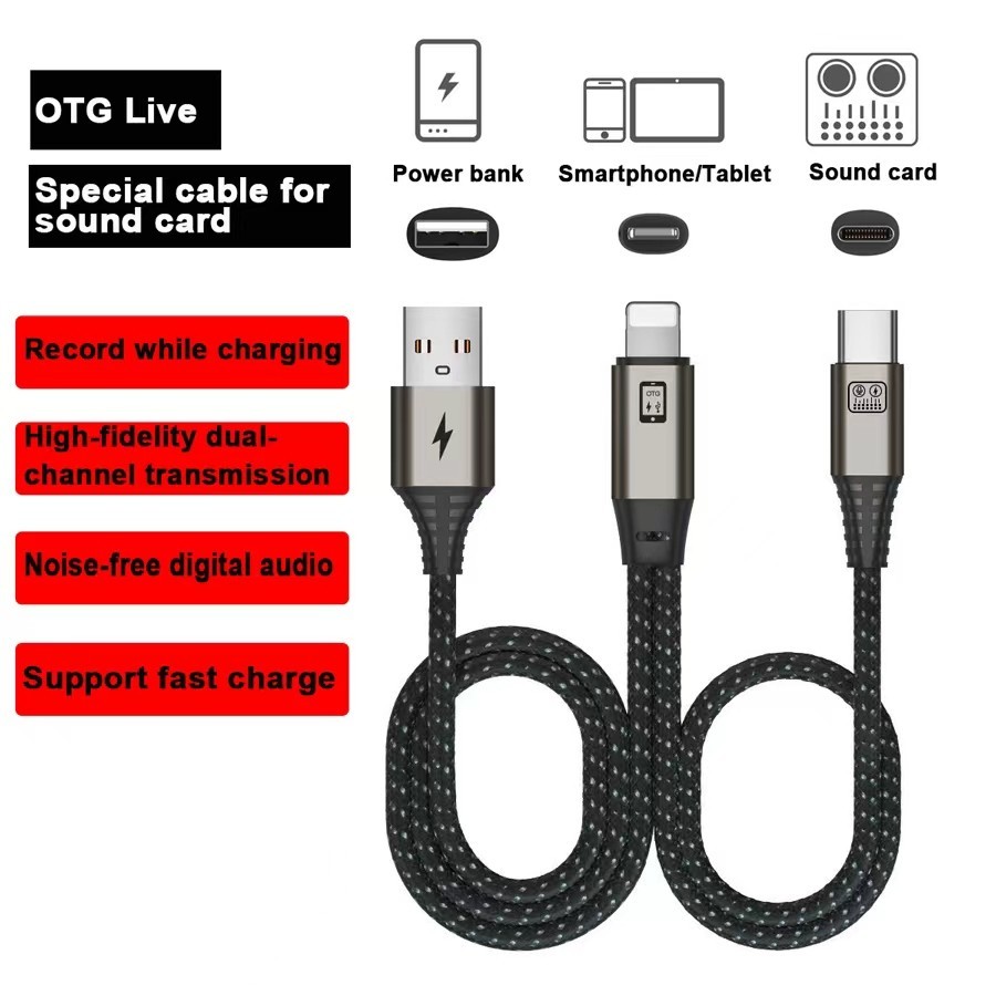 Otg 適配器麥克風現場聲卡電纜數據充電線 Type-c Micro USB iOS 音頻轉換器