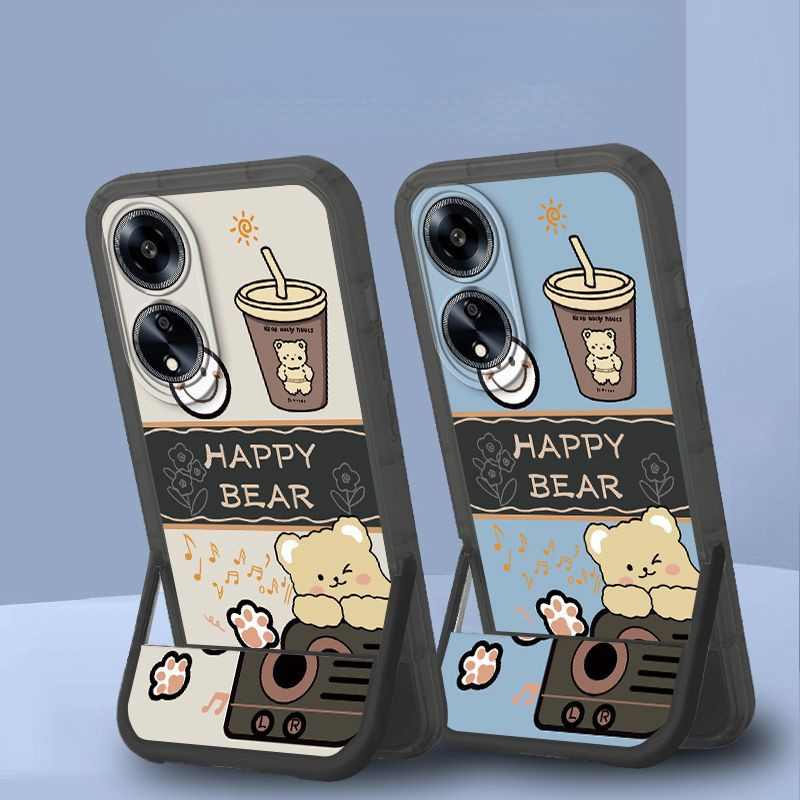 小熊oppo A98(5G)手機殼卡通A9 2020A5 2020創意OPPO F23隱形支架外殼A15男女OppoA3
