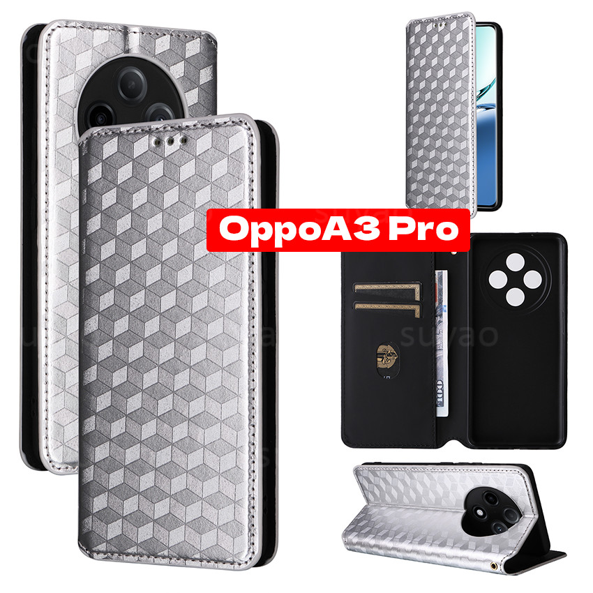 適用於 Oppo A3 Pro A3Pro 5G 2024 手機殼磁性功能錢包翻蓋皮革支架 OppoA3 OppoA3P