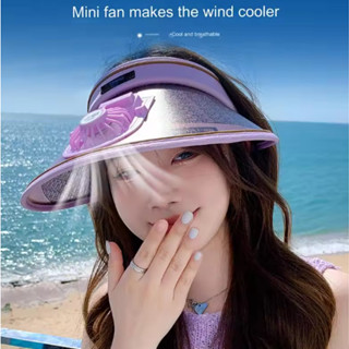 Usb 充電帶風扇遮陽帽夏季防紫外線遮陽寬簷遮陽帽