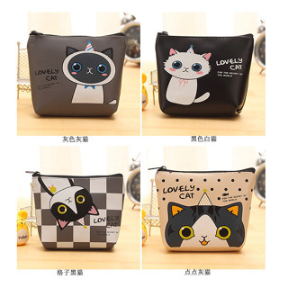韓版卡通PU皮拉鍊零錢包 可愛卡通貓咪女手拿硬幣包耳機收納包