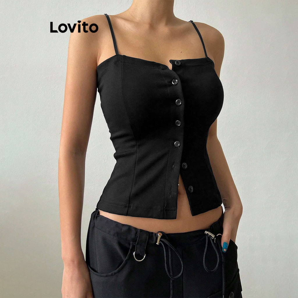 Lovito 女款休閒素色前紐帶背心 LBL09216