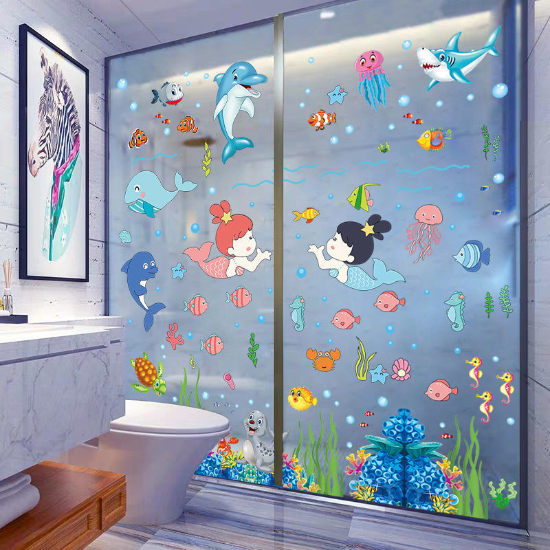 衛生間浴室瓷磚防水貼畫牆貼玻璃門貼紙卡通海洋魚個性創意3D立體