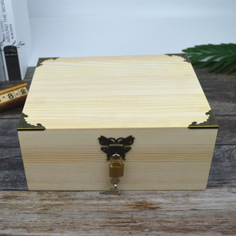 現貨ღ方形盒子ღ  帶鎖木盒 復古收納盒 訂製長方形大小號 木盒子 定做 木質包裝盒 禮品盒