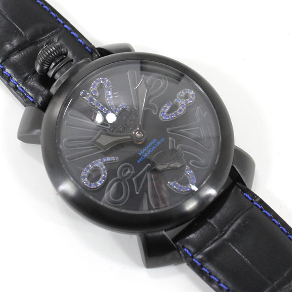 GaGa MILANO 錶帶 手錶Manuale48mm 黑 pvd 藍 錶盤 日本直送 二手