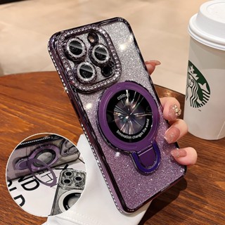 閃粉施華洛 磁吸支架 自帶鏡頭膜 防摔殼 適用於 蘋果 iPhone 16 15 14 13 12 11 Pro max