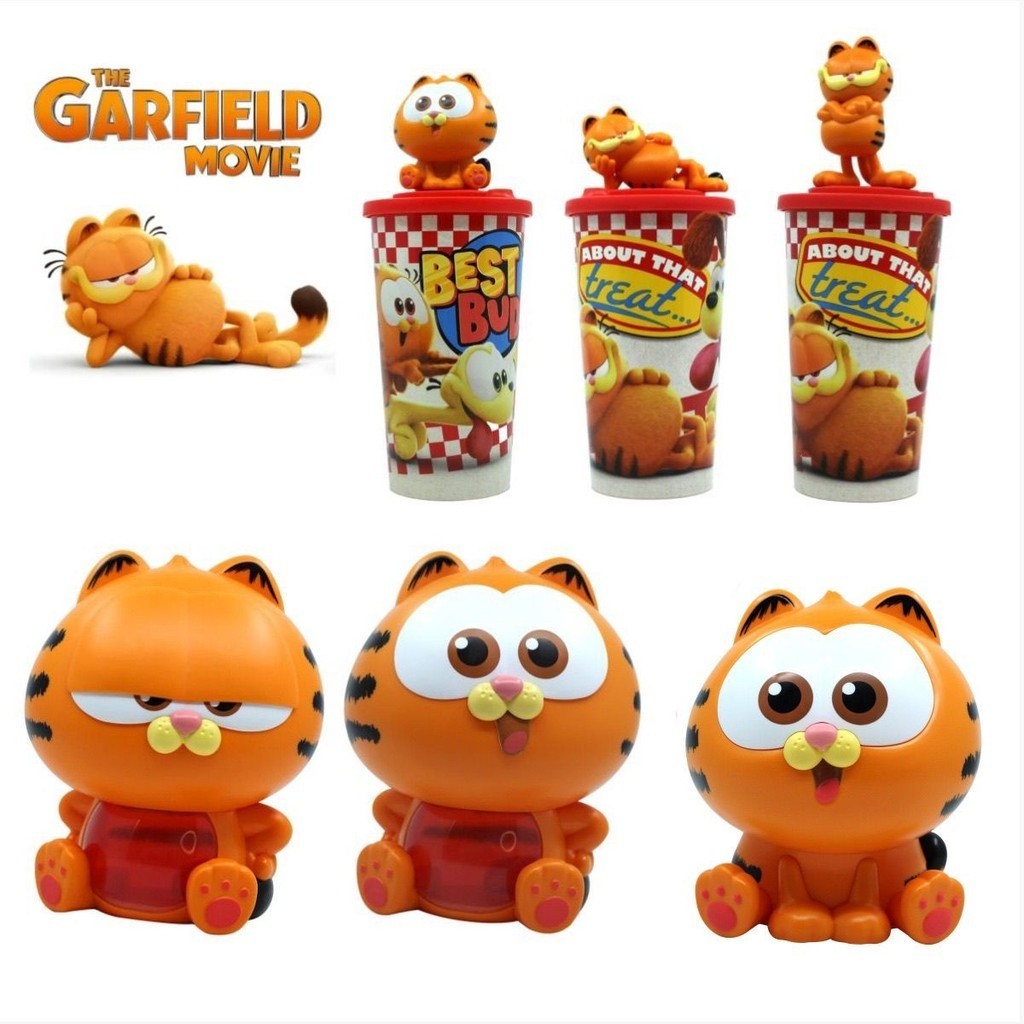 正版加菲貓電影周邊加菲貓造型杯Garfield公仔玩偶主題爆米花鐵桶