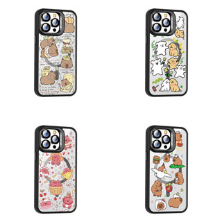 黃水豚支架殼 蘋果15 Pro Max手機殼iPhone11 12 13 14 Pro Max無線充plus線條狗保護殼
